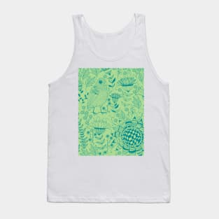 Bird and flowers doodle pattern green Tank Top